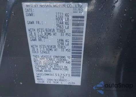 2014 Infiniti Qx60 Hybrid from USA, damaged, VIN 5N1CL0MM3EC517571